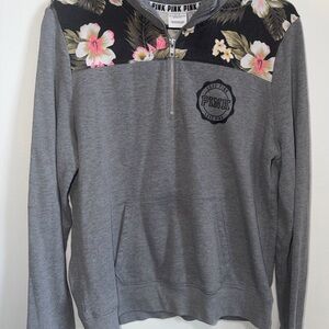 PINK Victoria's Secret Gray Floral Quarter-Zip Pullover Size Large